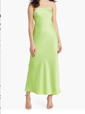 WAYF Strapless Lime Green Satin Slip Dress